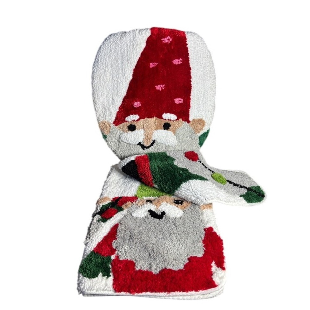Avanti Home 3 pc. Holiday Gnome Plush Bath Rug & Toilet Seat Cover Set GIFT NEW